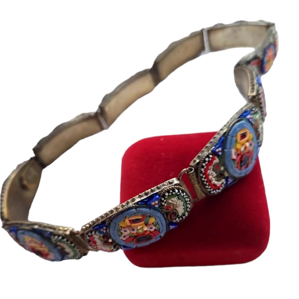 Antique Vintage Italy Micro Mosaic Statements Choker Necklace 15.5"L - Picture 1 of 4